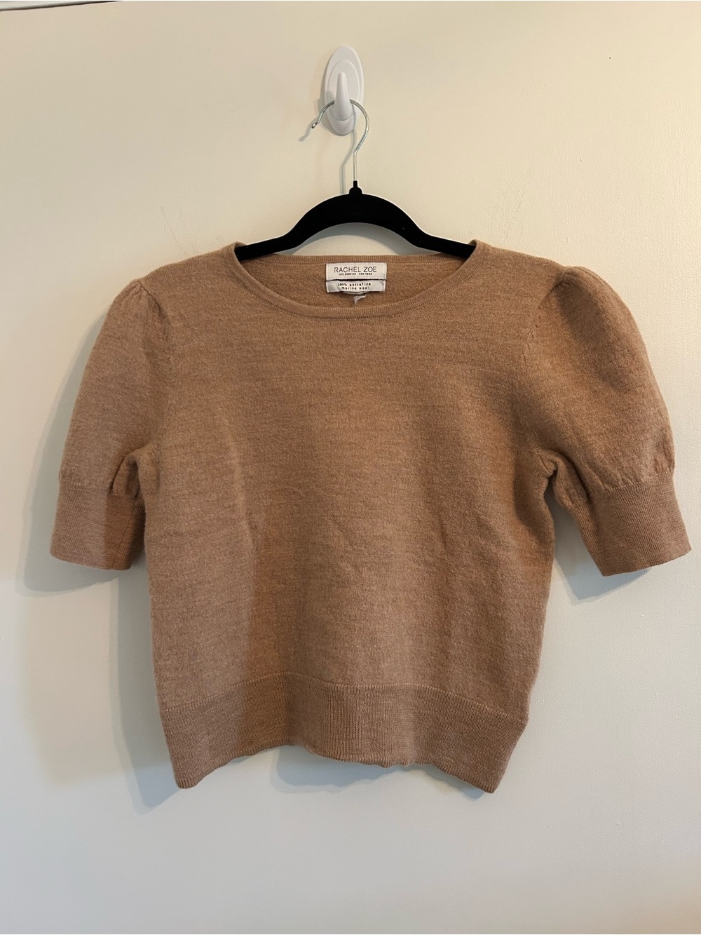 Rachel Zoe Camel Short-Sleeve Puff Crewneck Sweater